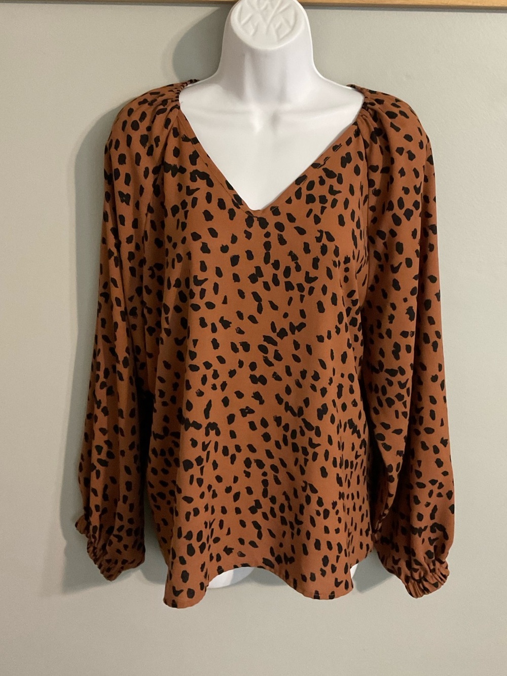 SHEIN Camel & Black Animal Print V-Neck Printed Blouse - XL